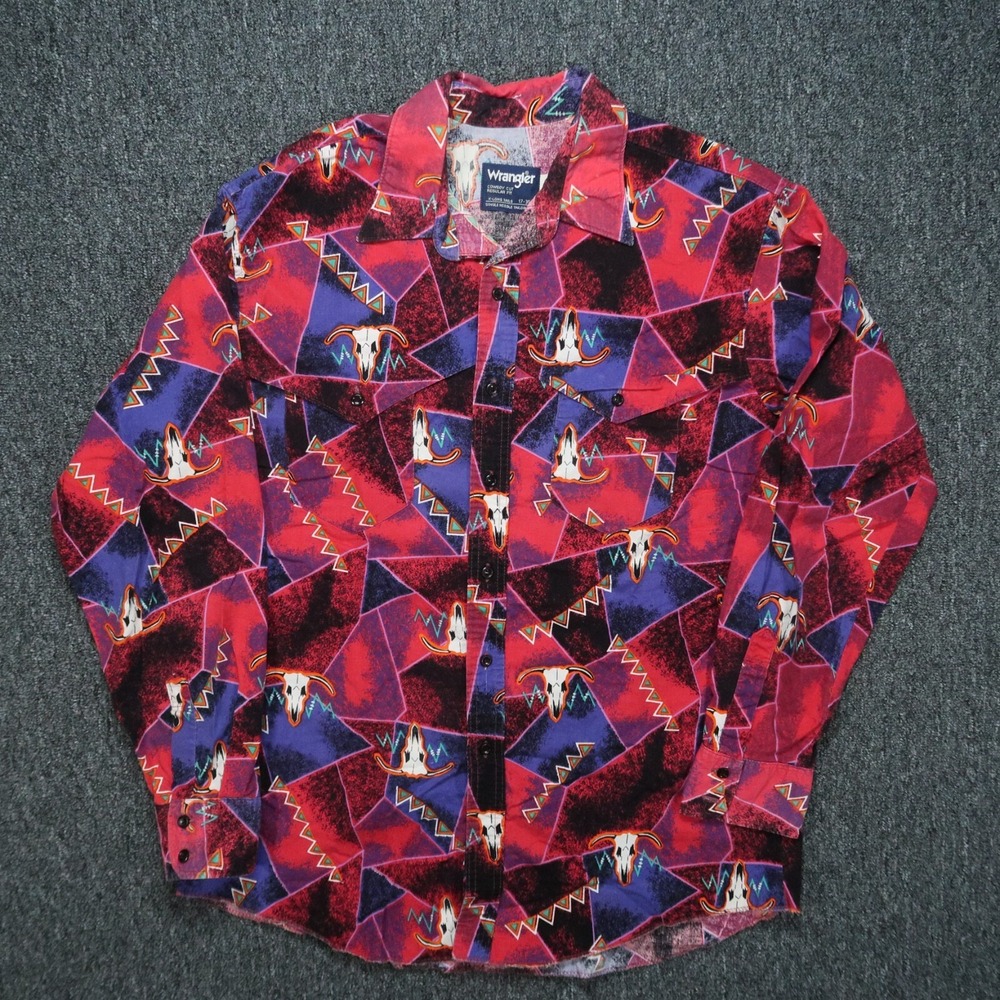 VINTAGE Wrangler Shirt Men Large Purple Longhorn Brushpopper Western‎ Colorful